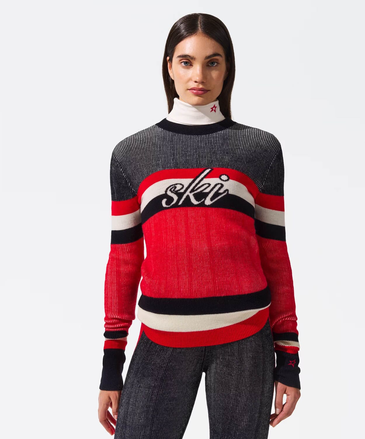 25 Perfect Moment - Women's Evie Sweater Sweaters | Knitwear Perfect Moment Dark Charcoal Blue/Red/Snow White XS