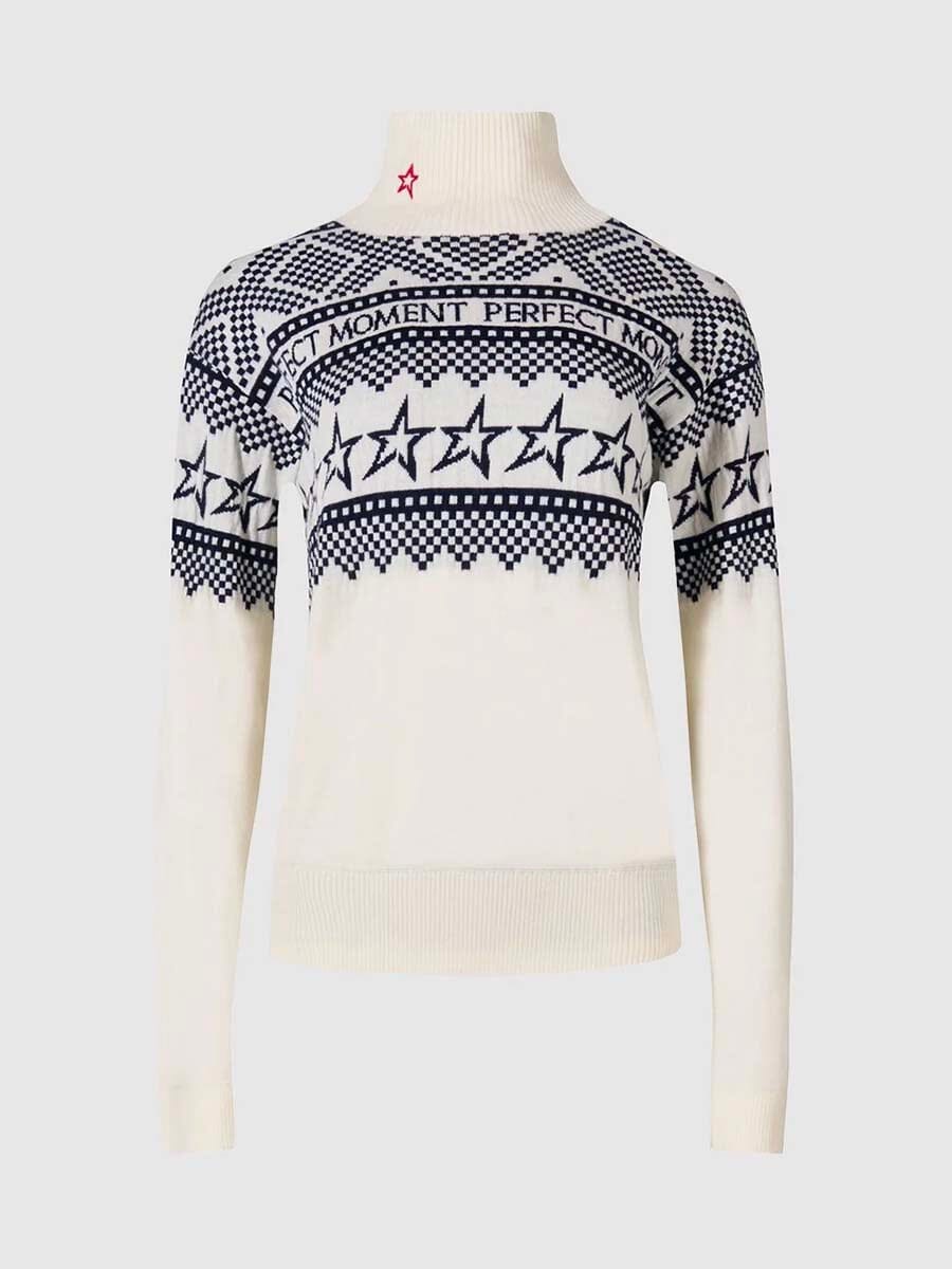 26 Perfect Moment - Women's Holiday Roll Neck Sweater Unclassified Perfect Moment White/Blue XS