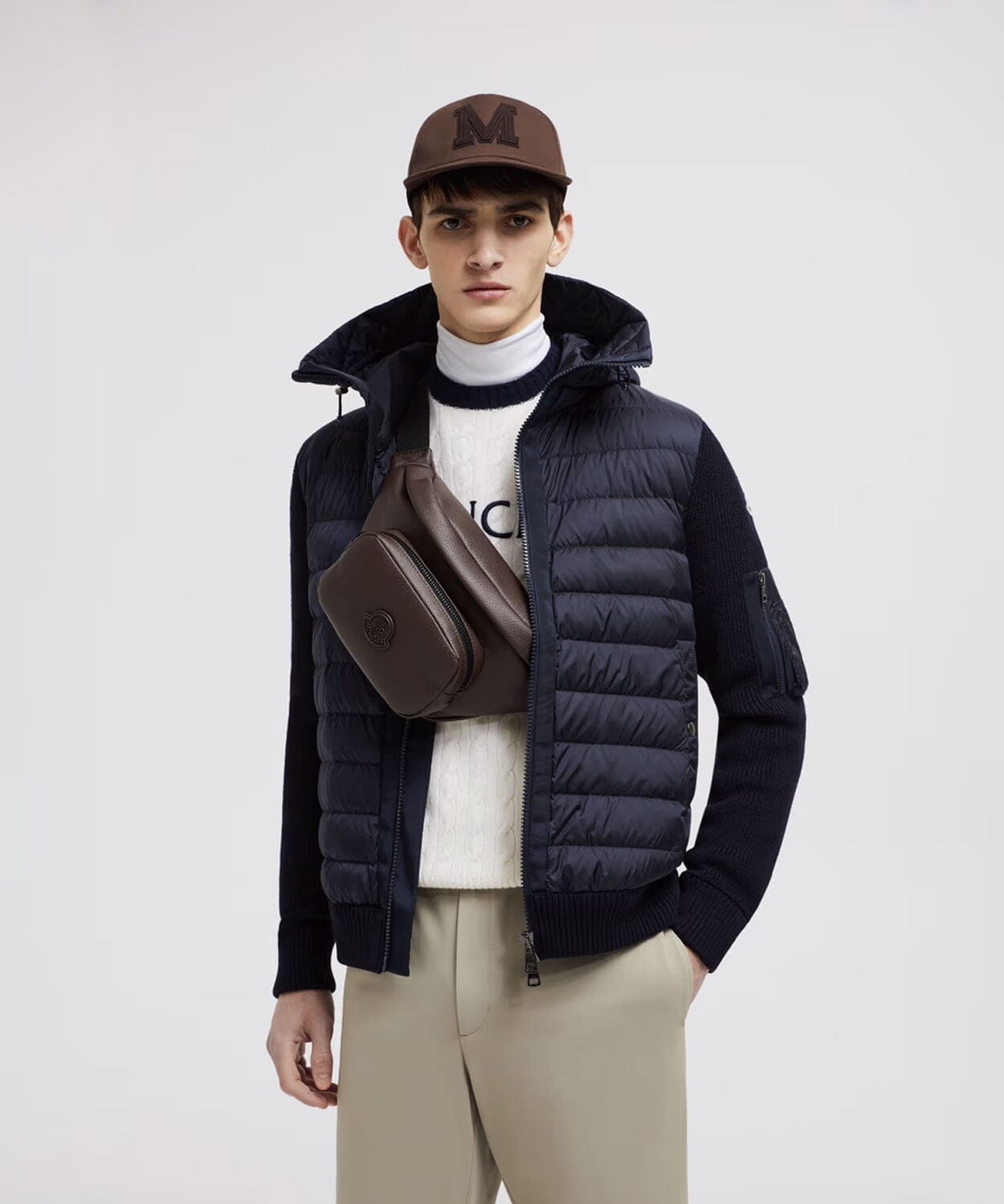 Men's Padded Wool Hoodie Jackets Moncler Navy Blue M