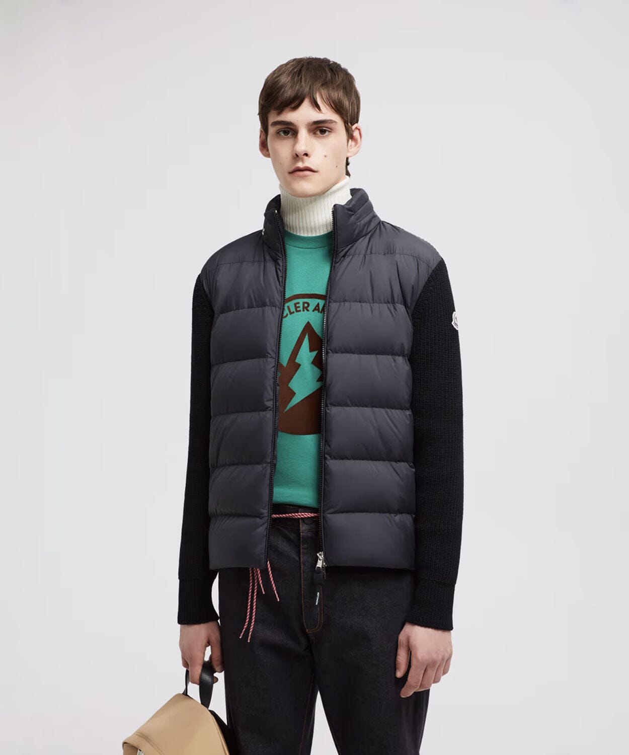 Men's Padded Wool Zip-Up Hoodie Jackets Moncler Black M