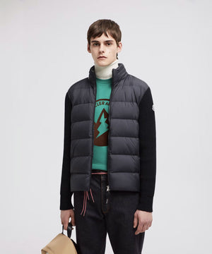 Men's Padded Wool Zip-Up Hoodie Jackets Moncler Black M