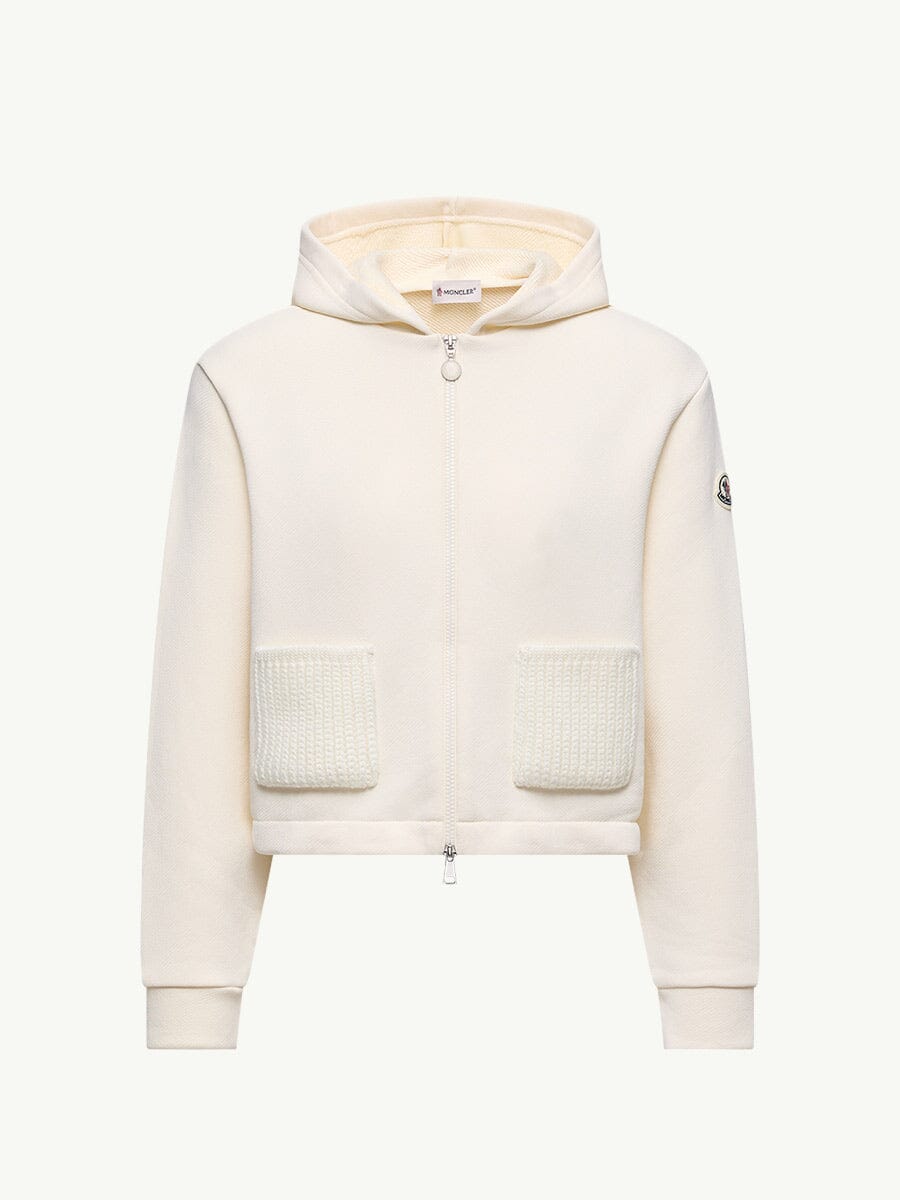 Moncler - Women's Knit Accent Cotton Zip-Up Hoodie Unclassified Moncler White XS