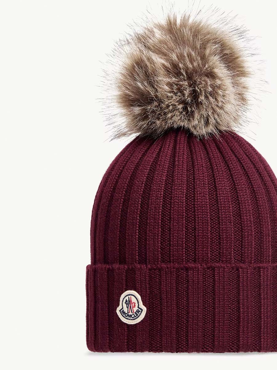 Moncler - Wool Beanie with Faux Fur Pom Pom Unclassified Moncler