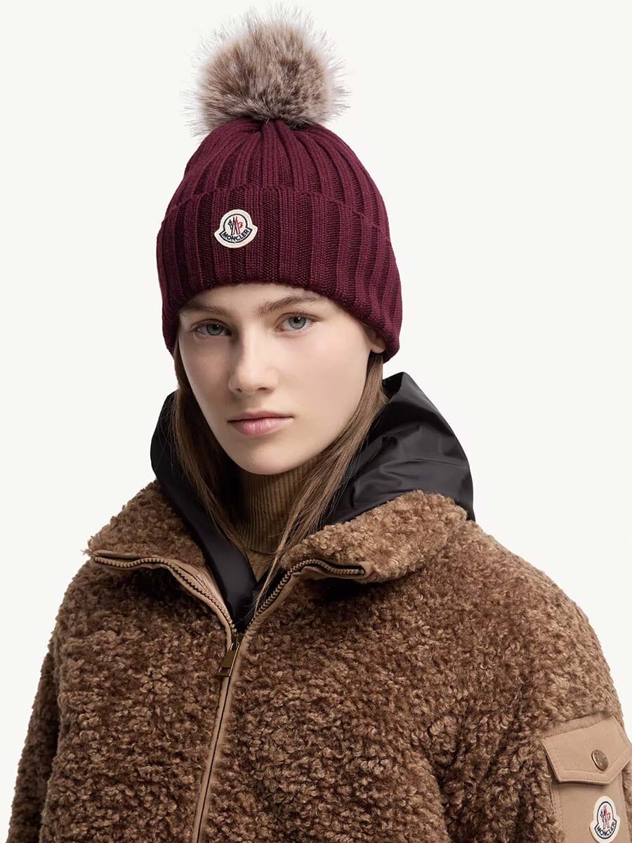 Moncler - Wool Beanie with Faux Fur Pom Pom Unclassified Moncler