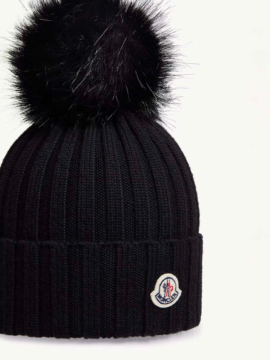 Moncler - Wool Beanie with Faux Fur Pom Pom Unclassified Moncler