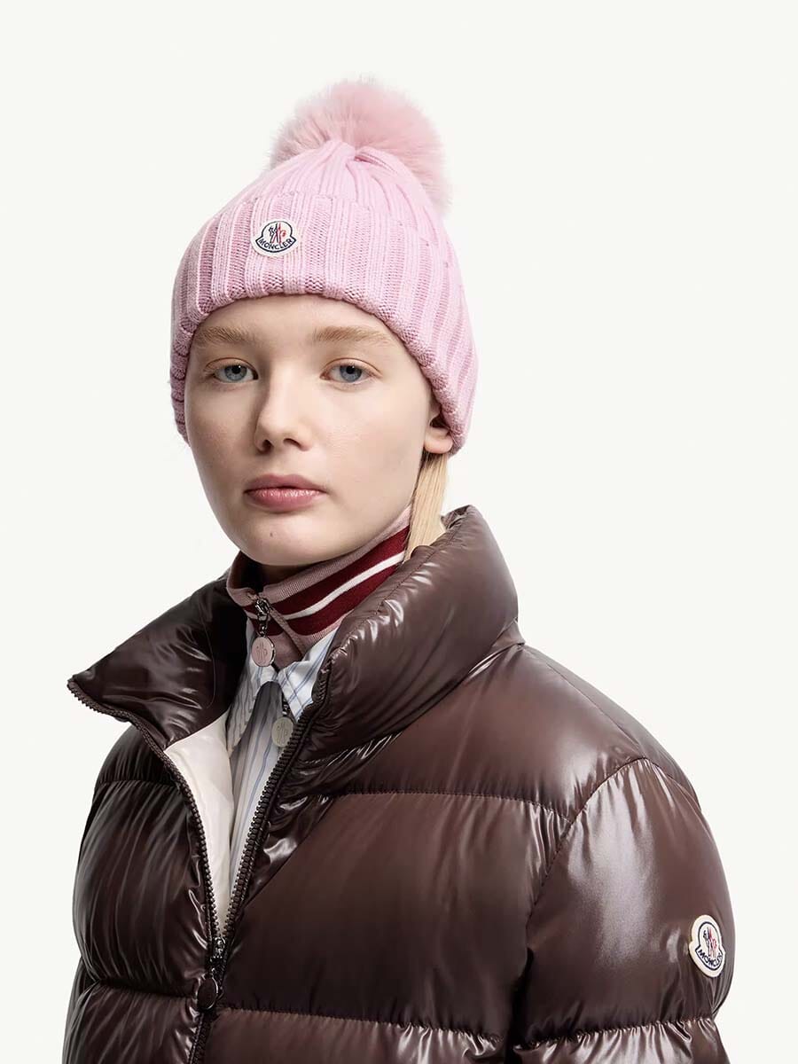 Moncler - Wool Beanie with Faux Fur Pom Pom Unclassified Moncler