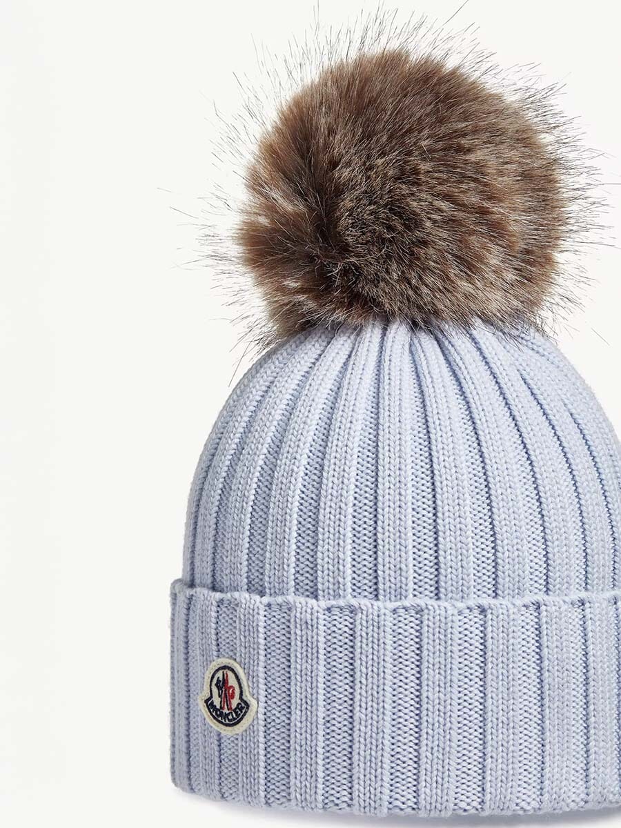 Moncler - Wool Beanie with Faux Fur Pom Pom Unclassified Moncler