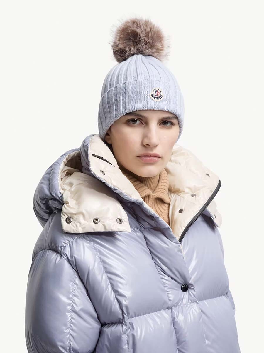 Moncler - Wool Beanie with Faux Fur Pom Pom Unclassified Moncler