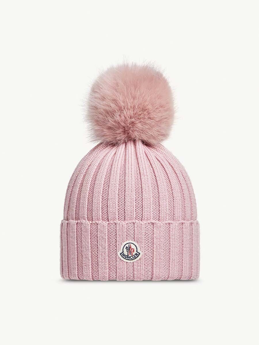 Moncler - Wool Beanie with Faux Fur Pom Pom Unclassified Moncler Pink