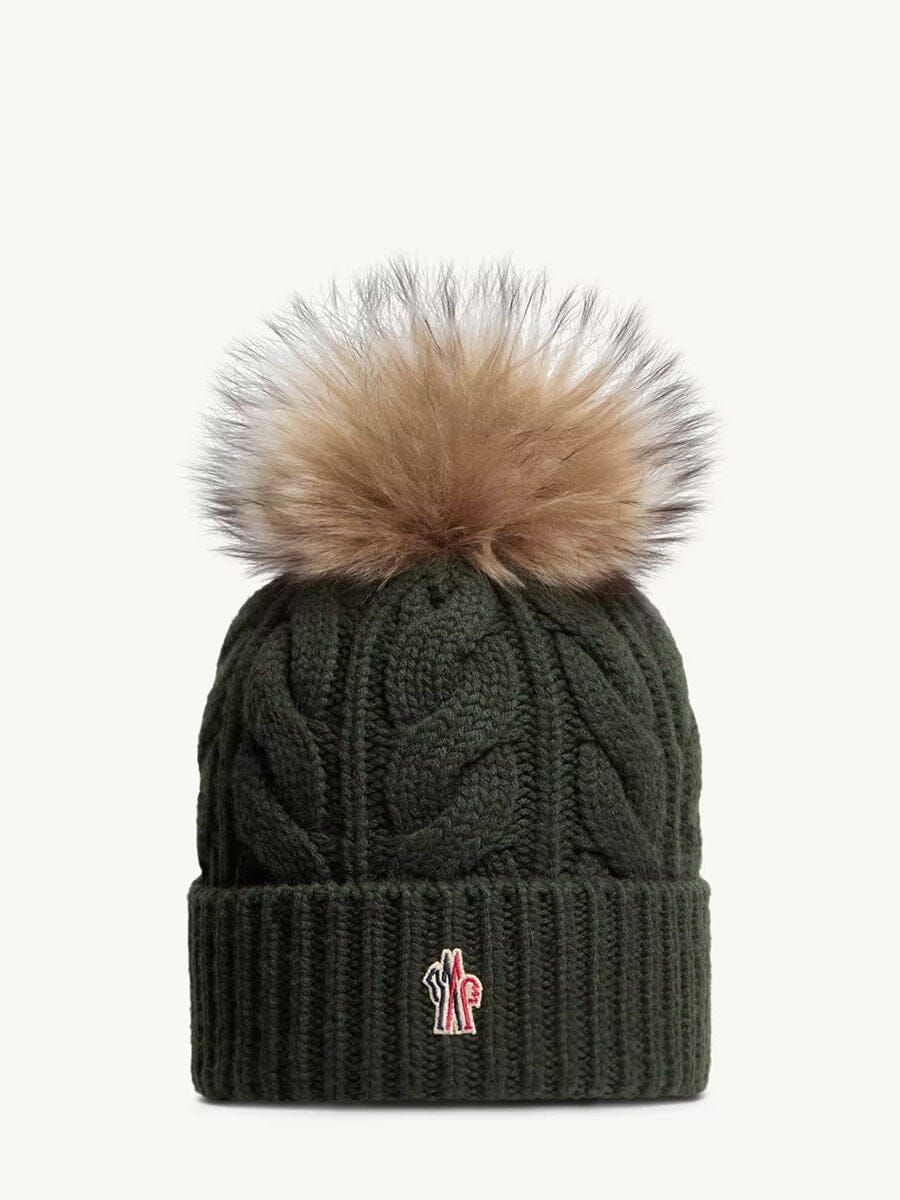 Moncler - Wool & Cashmere Beanie with Pom Pom Unclassified Moncler Olive Green