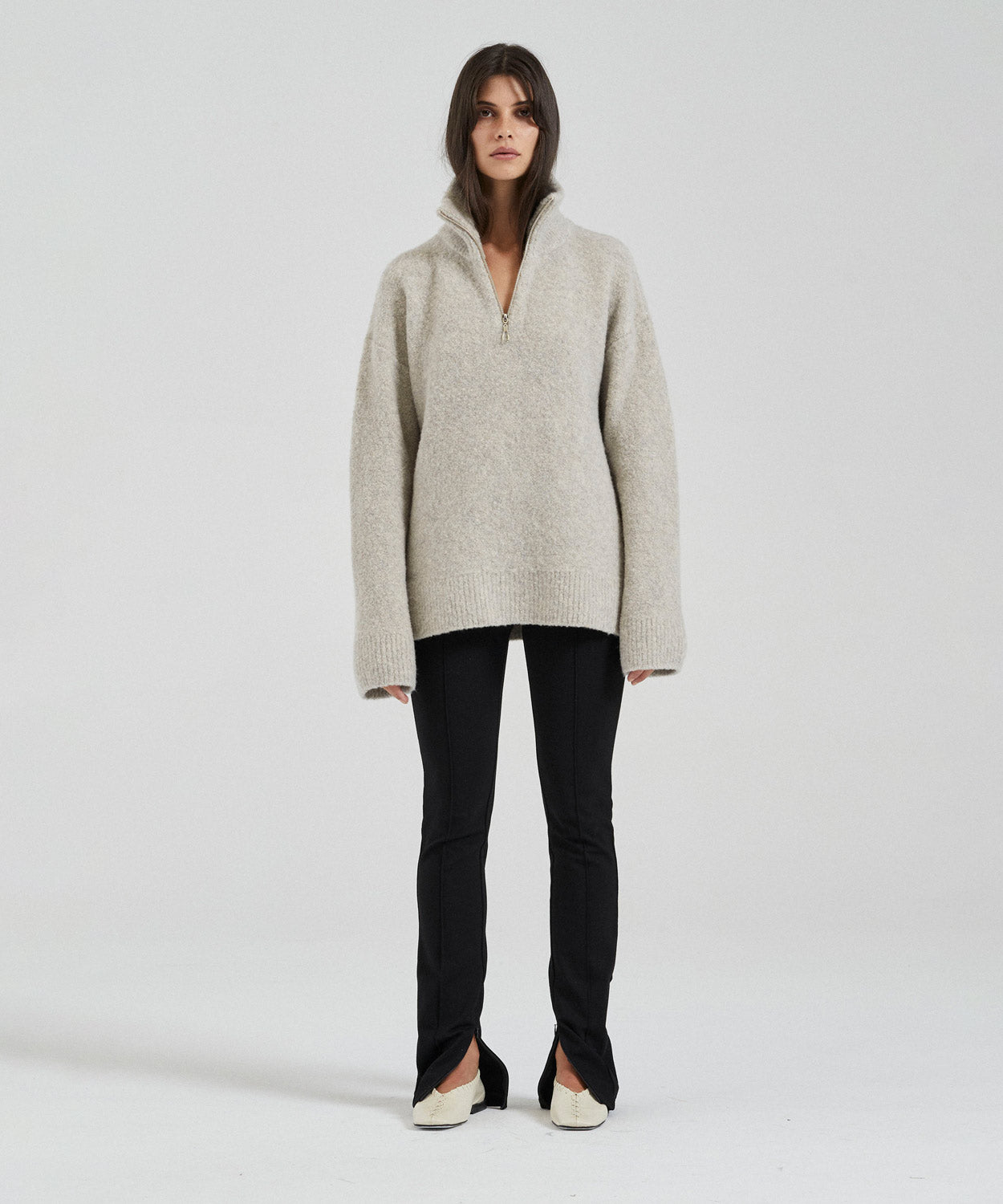 The Mara Zip Jumper Sweaters | Knitwear Friends With Frank Oatmeal Melange Wool Blend XS 