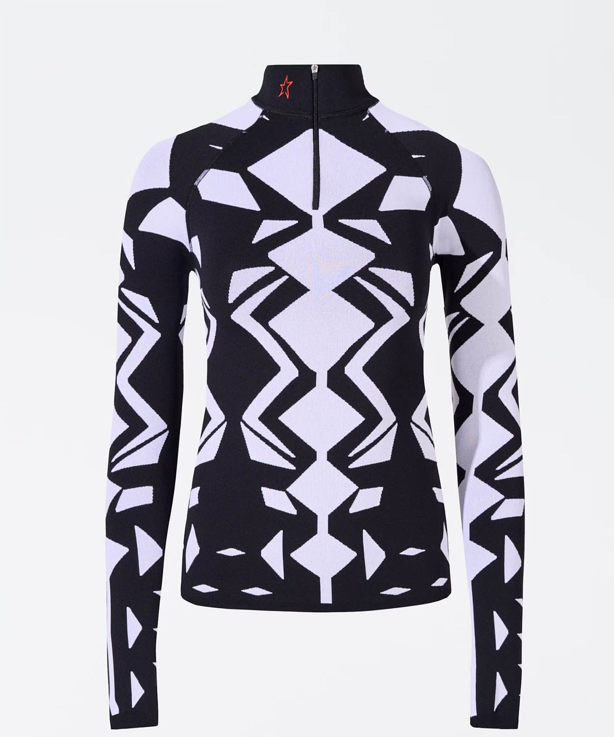 25 Perfect Moment - Women's Perfect Jacquard 1/4 Zip Baselayer Mid Layer Perfect Moment Geo Print - Black/Snow White XS 