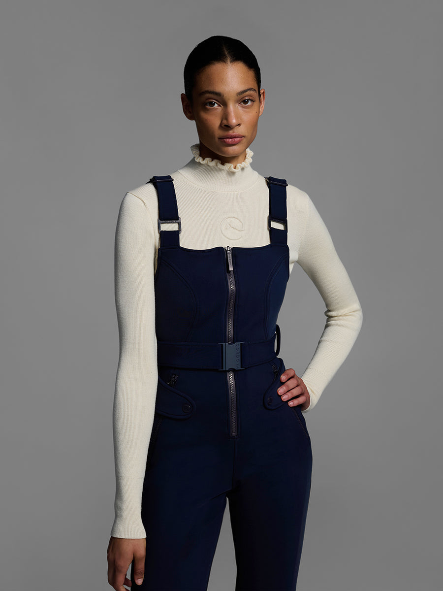 26 Cordova - Women's Fernie Bib Pants Indigo, detail shot
