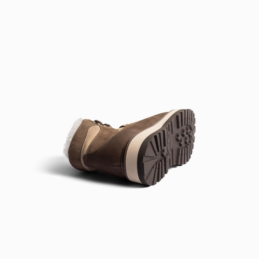 Mono x We Norwegians Tag Cap — Brown shearling hiking boot, sole detail