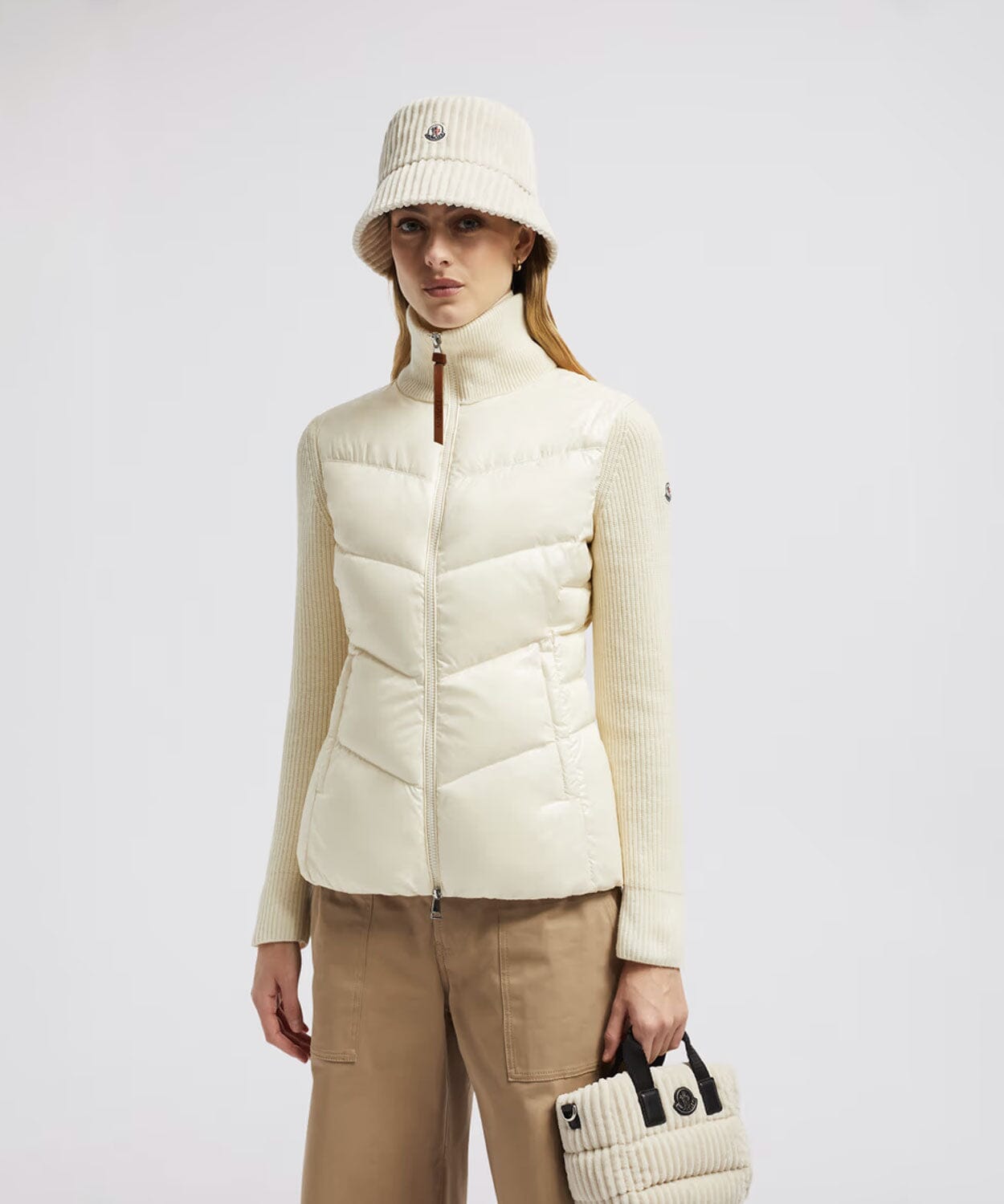 Moncler - Women's Padded Wool Zip-Up Cardigan Jacket Moncler White XS 