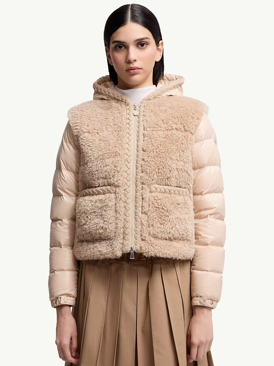 Moncler - Women's Plantay Hooded Teddy Short Down Jacket Unclassified Moncler Beige 0 