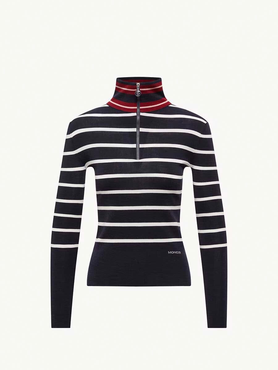 Moncler - Women's Striped Wool Turtleneck Sweater Unclassified Moncler Blue & White S 