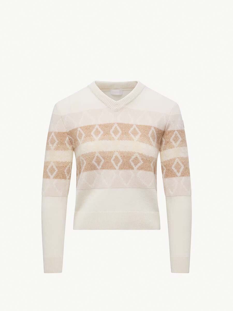 Moncler - Women's Wool Jacquard V-Neck Sweater Unclassified Moncler White & Pink S 