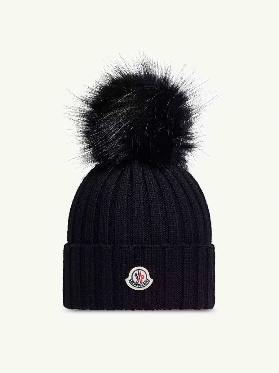 Moncler - Wool Beanie with Faux Fur Pom Pom Unclassified Moncler Black 