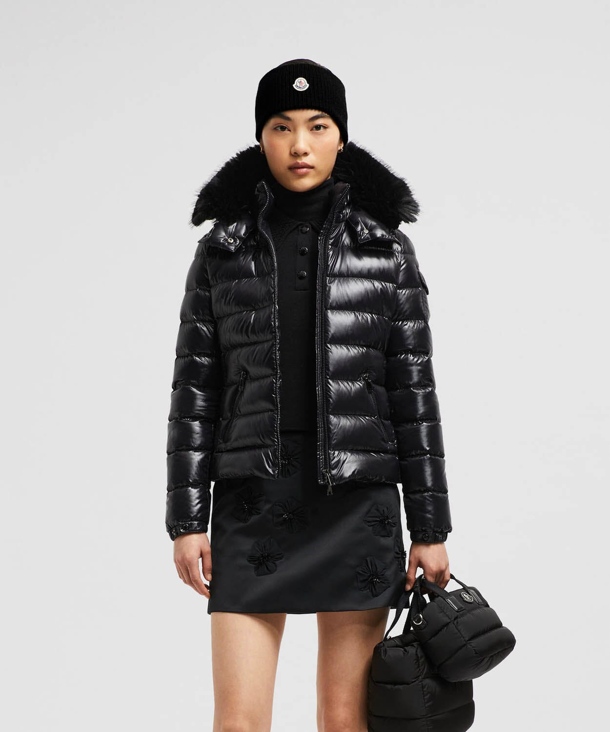 Women's Bady fur Short Down Jacket Jackets Moncler Black 1/S 