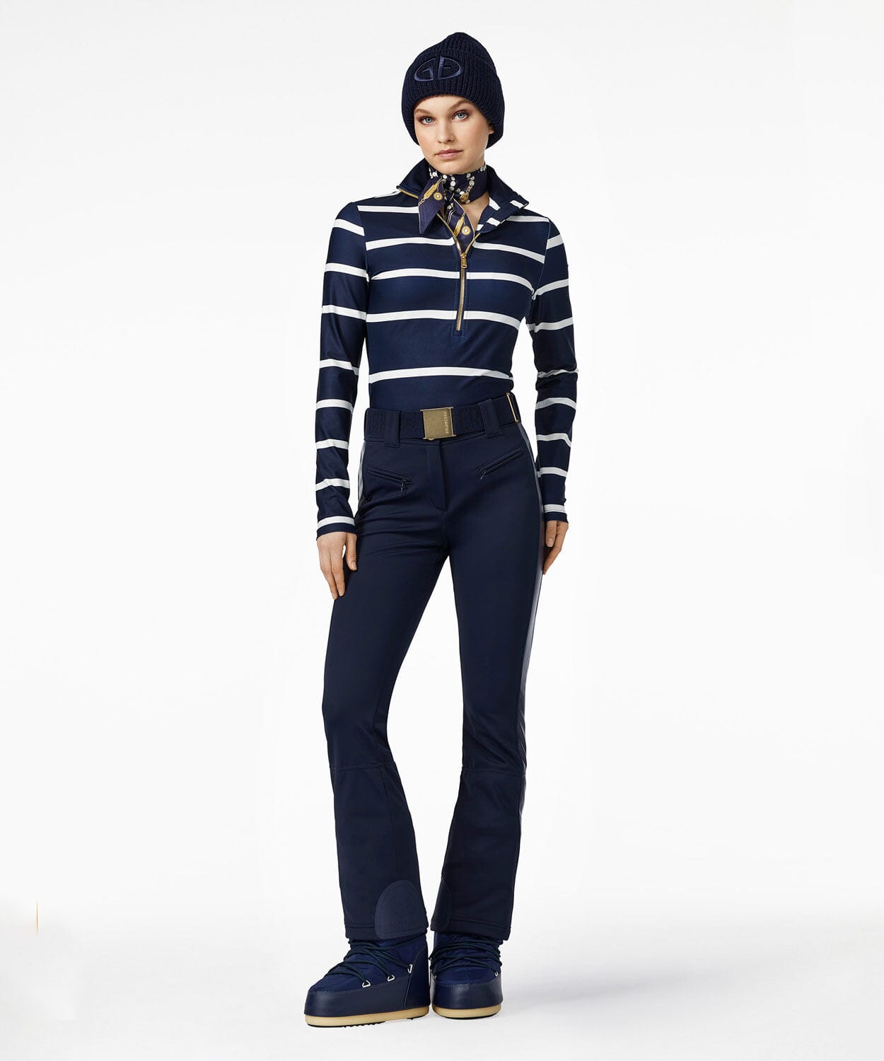 Women's Maxime Ski Pully Mid Layer Goldbergh Breton Stripe Blue/Cream XL 